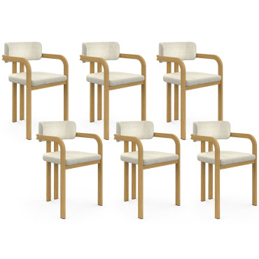 Chaises Elsa avec accoudoirs tissu beige pieds effet bois - lot de 6