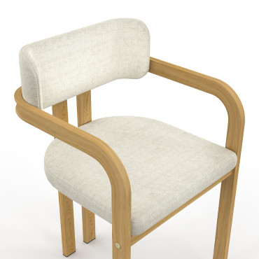 Chaises Elsa avec accoudoirs tissu beige pieds effet bois - lot de 6