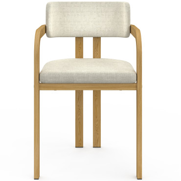 Chaises Elsa avec accoudoirs tissu beige pieds effet bois - lot de 6