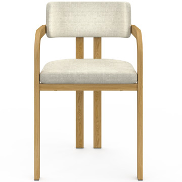 Chaises Elsa avec accoudoirs tissu beige pieds effet bois - lot de 6