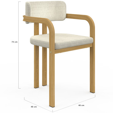 Chaises Elsa avec accoudoirs tissu beige pieds effet bois - lot de 6
