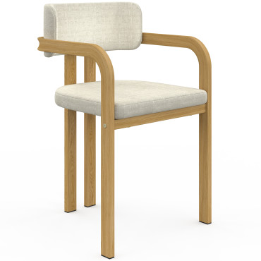 Chaises Elsa avec accoudoirs tissu beige pieds effet bois - lot de 6