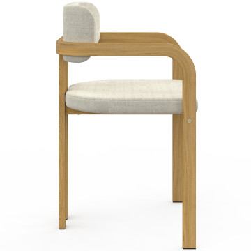 Chaises Elsa avec accoudoirs tissu beige pieds effet bois - lot de 6