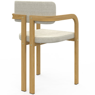Chaises Elsa avec accoudoirs tissu beige pieds effet bois - lot de 6