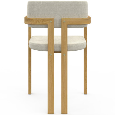 Chaises Elsa avec accoudoirs tissu beige pieds effet bois - lot de 6