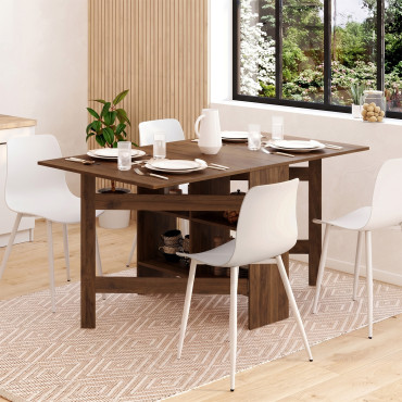 Table à manger dépliable Andy avec rangement effet noyer
