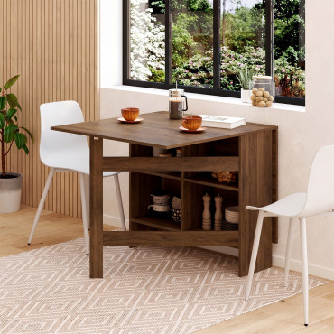 Table à manger dépliable Andy avec rangement effet noyer