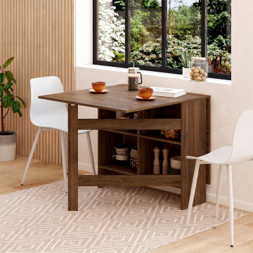 Table à manger dépliable Andy avec rangement effet noyer