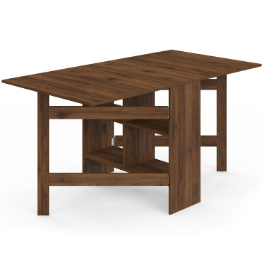 Table à manger dépliable Andy avec rangement effet noyer