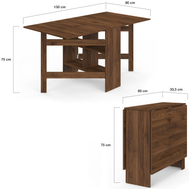 Table à manger dépliable Andy avec rangement effet noyer