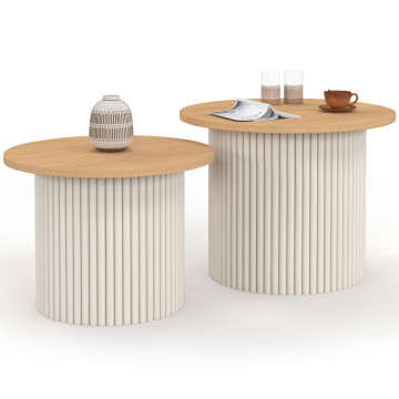 Tables basses rondes gigognes Kara beige effet cannelé - lot de 2