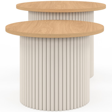 Tables basses rondes gigognes Kara beige effet cannelé - lot de 2