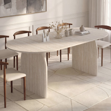 Table à manger extensible Japandi 160-200cm effet travertin