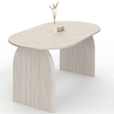 Table à manger extensible Japandi 160-200cm effet travertin