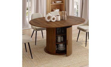 Table à manger ronde extensible Albane effet hêtre avec rangement Ø110-150cm