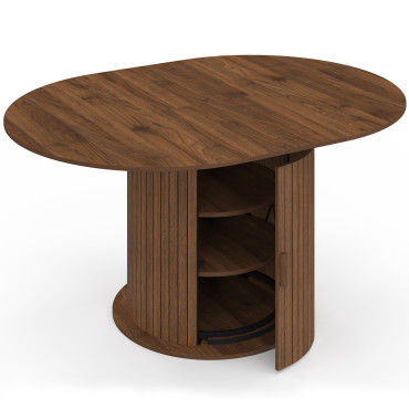 Table à manger ronde extensible Albane effet hêtre avec rangement Ø110-150cm