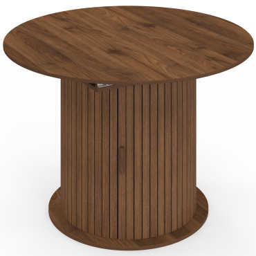 Table à manger ronde extensible Albane effet hêtre avec rangement Ø110-150cm