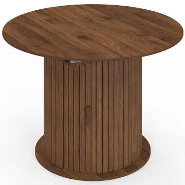Table à manger ronde extensible Albane effet hêtre avec rangement Ø110-150cm