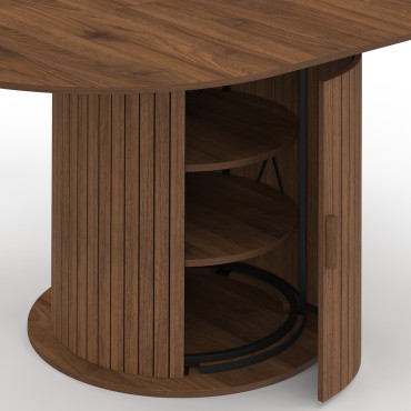 Table à manger ronde extensible Albane effet hêtre avec rangement Ø110-150cm