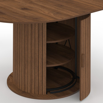 Table à manger ronde extensible Albane effet hêtre avec rangement Ø110-150cm
