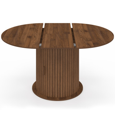 Table à manger ronde extensible Albane effet hêtre avec rangement Ø110-150cm
