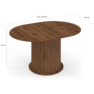 Table à manger ronde extensible Albane effet hêtre avec rangement Ø110-150cm