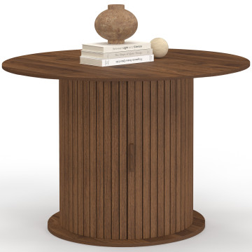 Table à manger ronde extensible Albane effet hêtre avec rangement Ø110-150cm