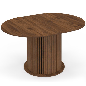 Table à manger ronde extensible Albane effet hêtre avec rangement Ø110-150cm