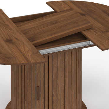 Table à manger ronde extensible Albane effet hêtre avec rangement Ø110-150cm