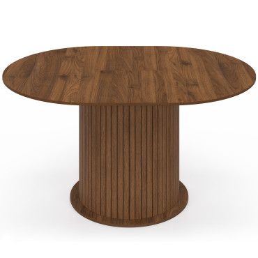 Table à manger ronde extensible Albane effet hêtre avec rangement Ø110-150cm