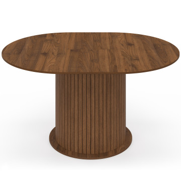 Table à manger ronde extensible Albane effet hêtre avec rangement Ø110-150cm