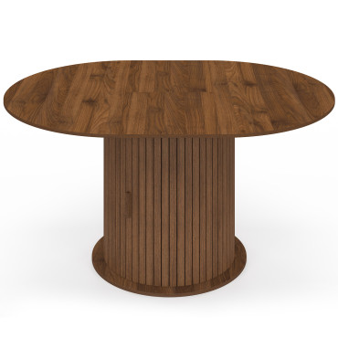 Table à manger ronde extensible Albane effet hêtre avec rangement Ø110-150cm