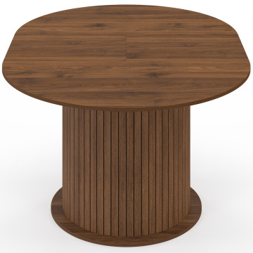 Table à manger ronde extensible Albane effet hêtre avec rangement Ø110-150cm