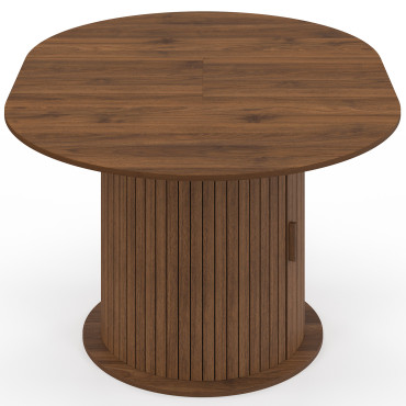 Table à manger ronde extensible Albane effet hêtre avec rangement Ø110-150cm