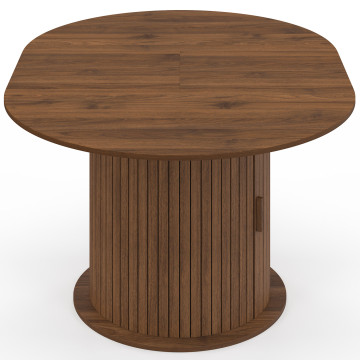Table à manger ronde extensible Albane effet hêtre avec rangement Ø110-150cm