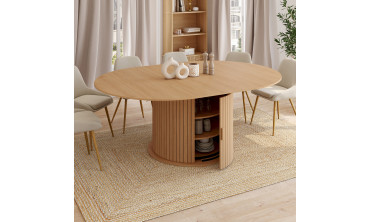Table à manger ronde extensible Albane avec rangement Ø140-200cm