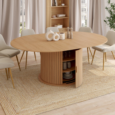 Table à manger ronde extensible Albane avec rangement Ø140-200cm