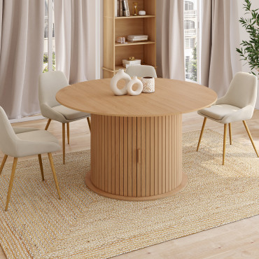 Table à manger ronde extensible Albane avec rangement Ø140-200cm