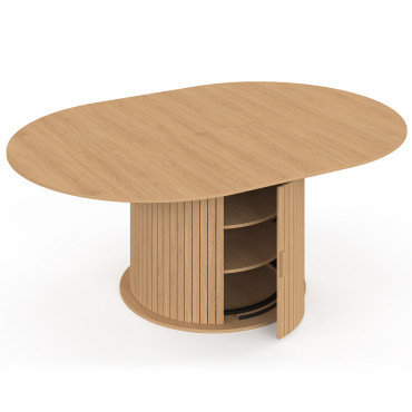 Table à manger ronde extensible Albane avec rangement Ø140-200cm