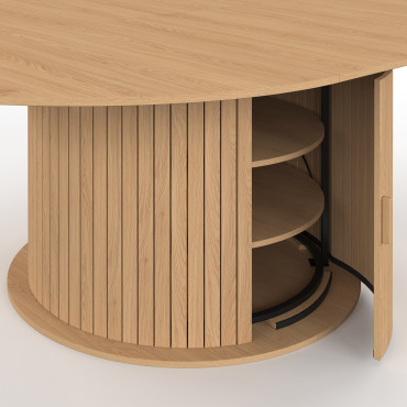 Table à manger ronde extensible Albane avec rangement Ø140-200cm