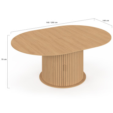 Table à manger ronde extensible Albane avec rangement Ø140-200cm