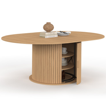 Table à manger ronde extensible Albane avec rangement Ø140-200cm
