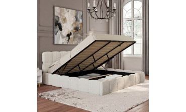 Lit coffre Bubble 180x200cm bouclette blanche