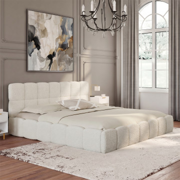 Lit coffre Bubble 180x200cm bouclette blanche