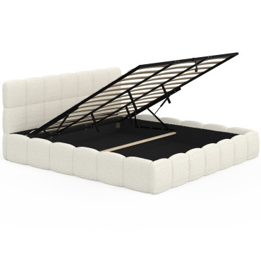 Lit coffre Bubble 180x200cm bouclette blanche