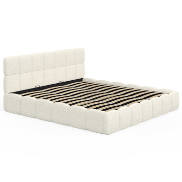 Lit coffre Bubble 180x200cm bouclette blanche
