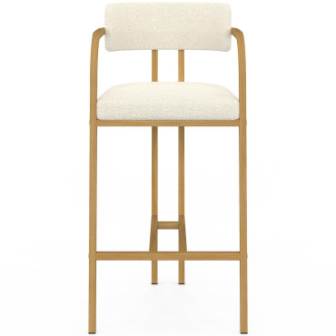 Tabourets de bar Elsa bouclette blanche pieds effet bois - lot de 4