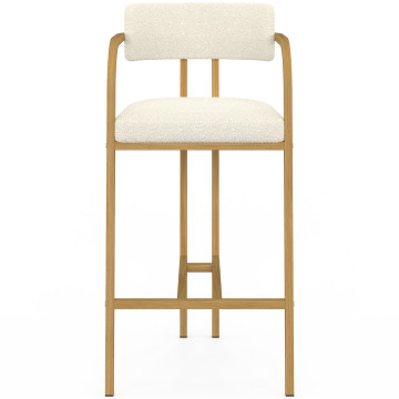 Tabourets de bar Elsa bouclette blanche pieds effet bois - lot de 4