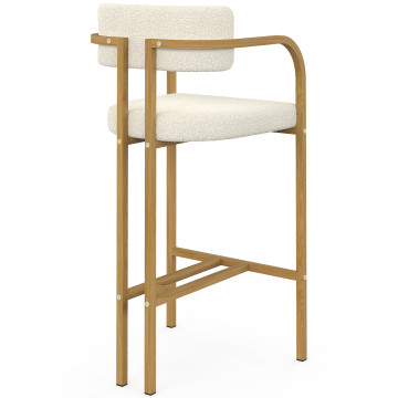 Tabourets de bar Elsa bouclette blanche pieds effet bois - lot de 4