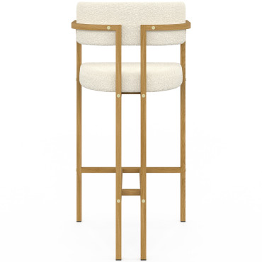Tabourets de bar Elsa bouclette blanche pieds effet bois - lot de 4